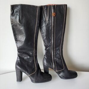 Miss L Fly Boots Womens 39 EU Soft Leather Black Knee High Chunky Block Heel Zip